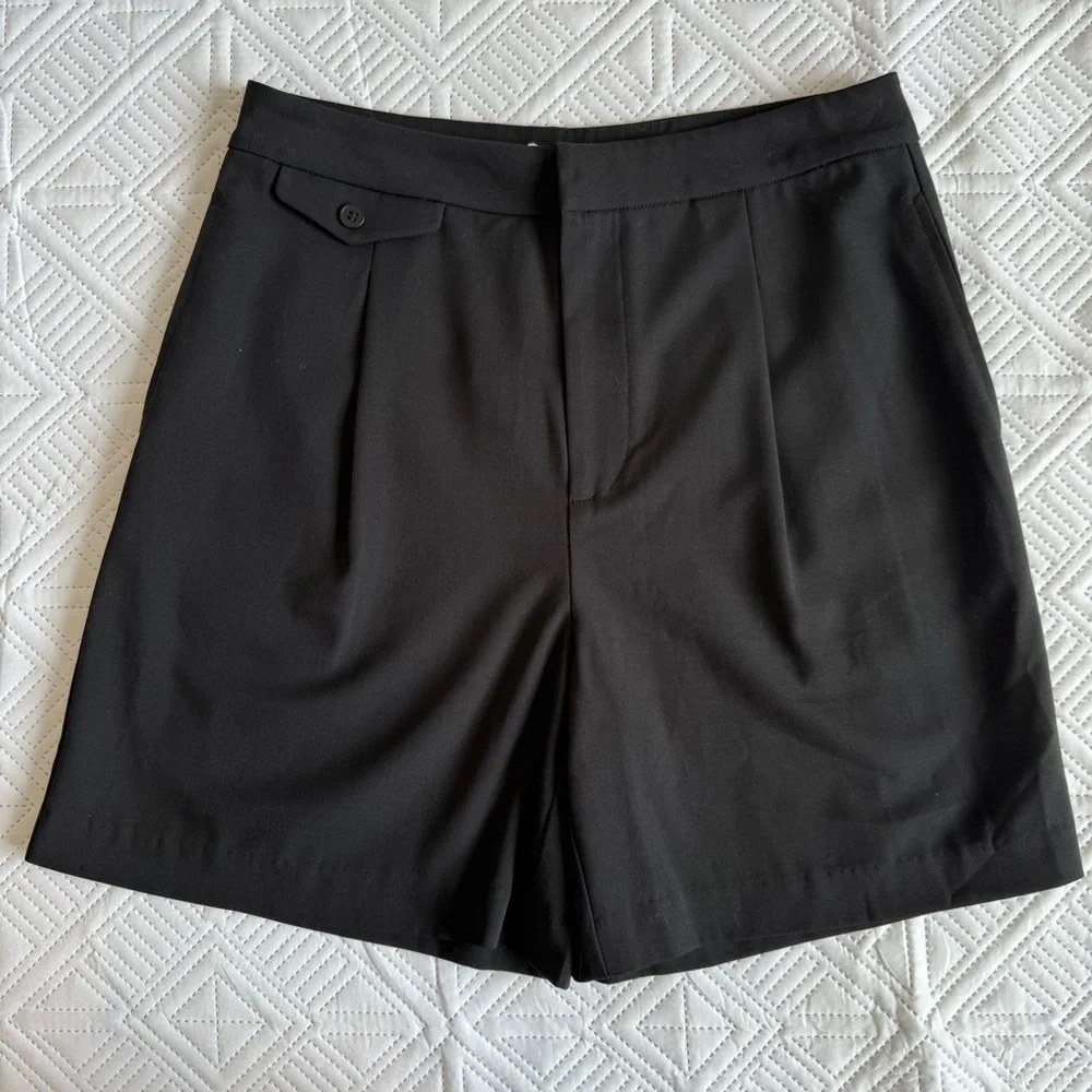 Sophie Rue High Waist Pleated Shorts Size Large In Black